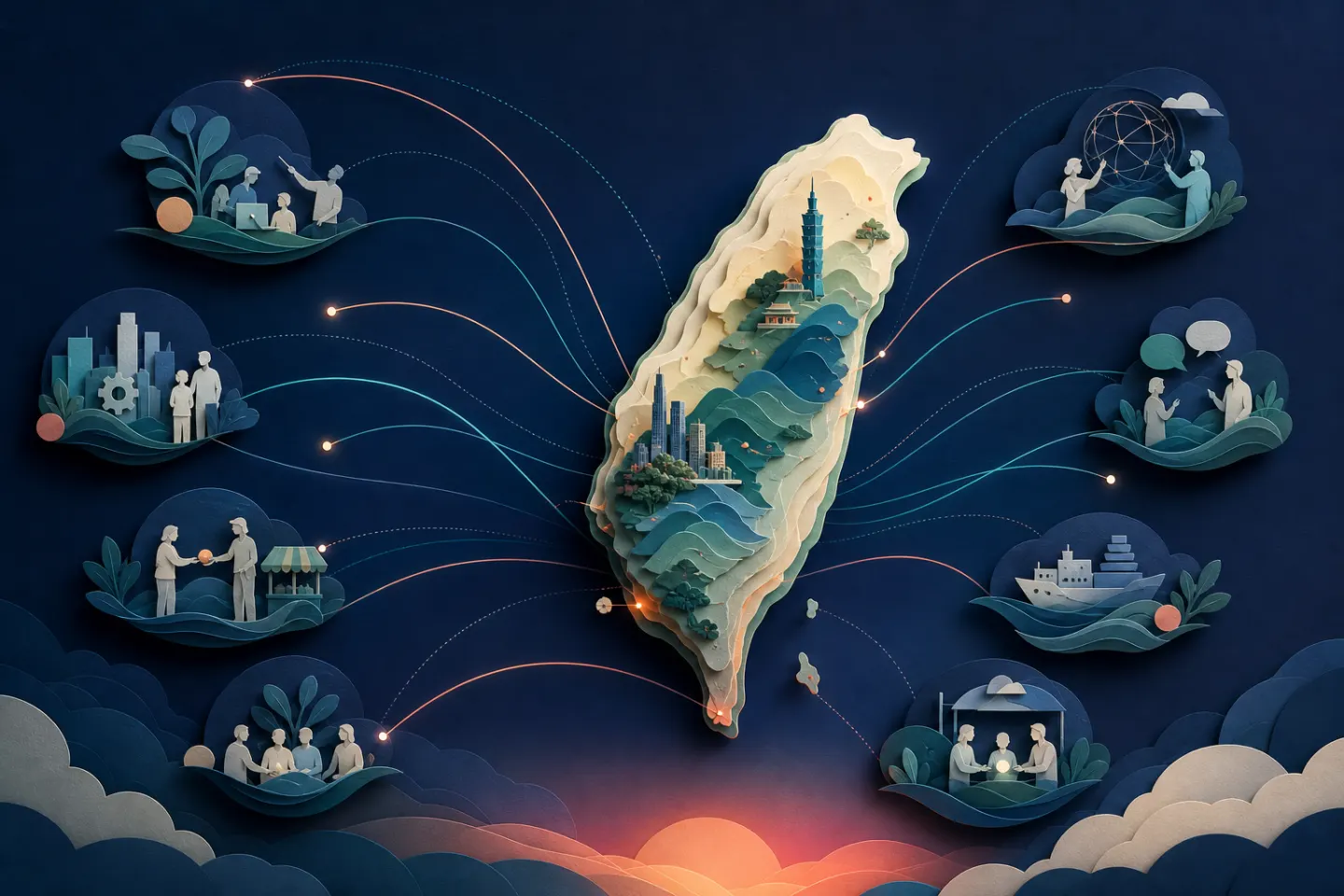An illustrated Taiwan connected with communities and partners around the world